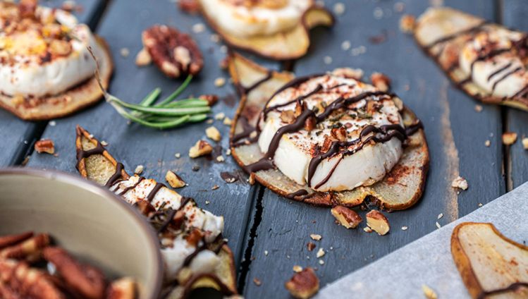 Gebakken schijfjes peer geitenkaas