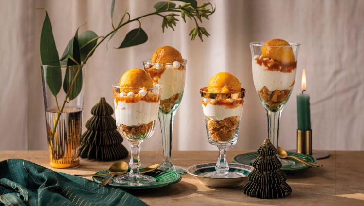 mini trifles met geitenkaas, mango en karamel - 3840x2160px