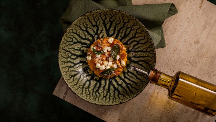 risotto van fregola met pompoen en geitenkaas - 3840x2160px